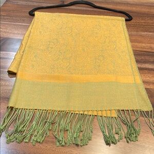 Pashmina Gold and Green Fringe Scarf Wrap